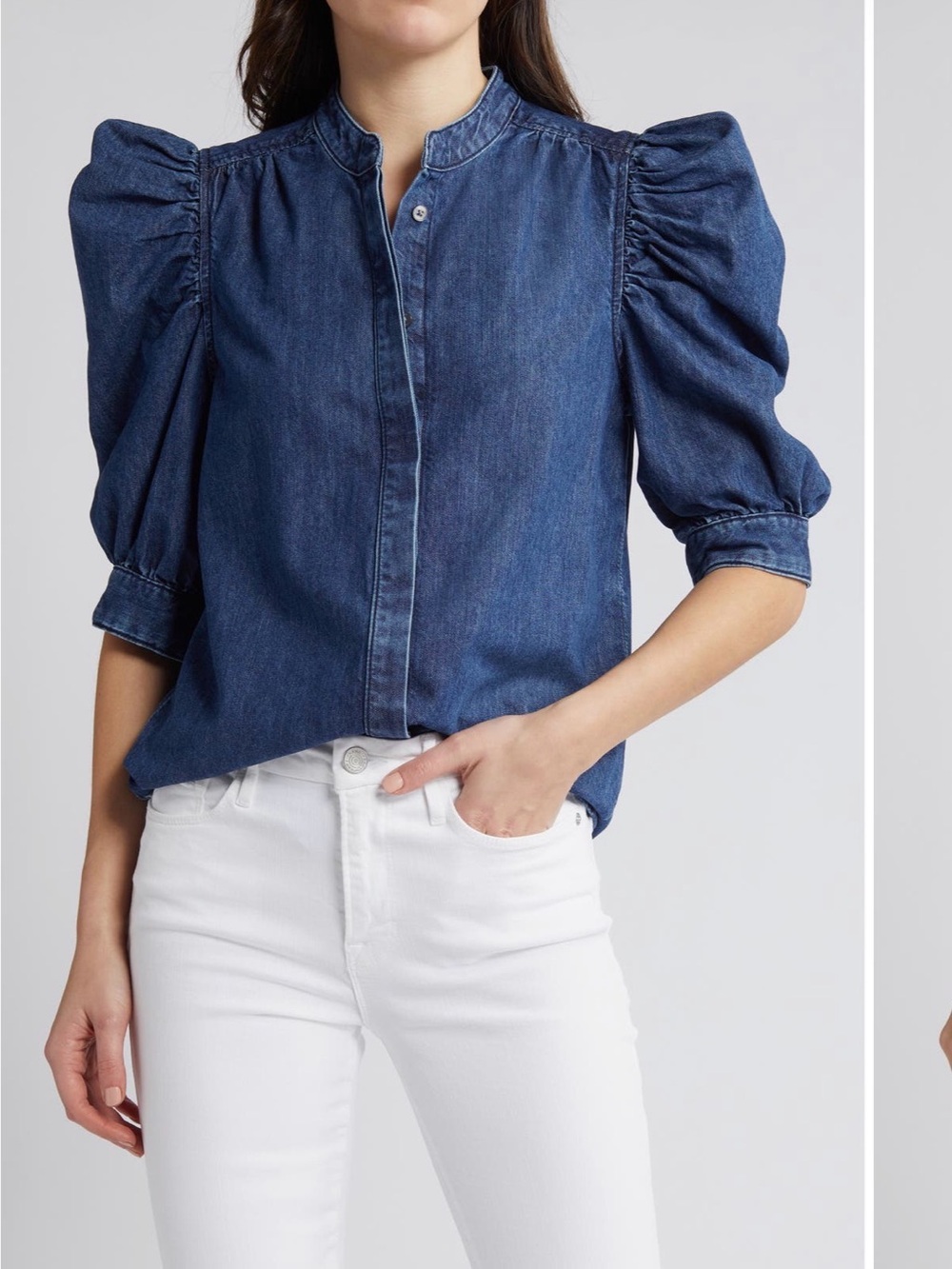 Frame Denim Indigo Puff-Sleeve Button-Front Shirt
